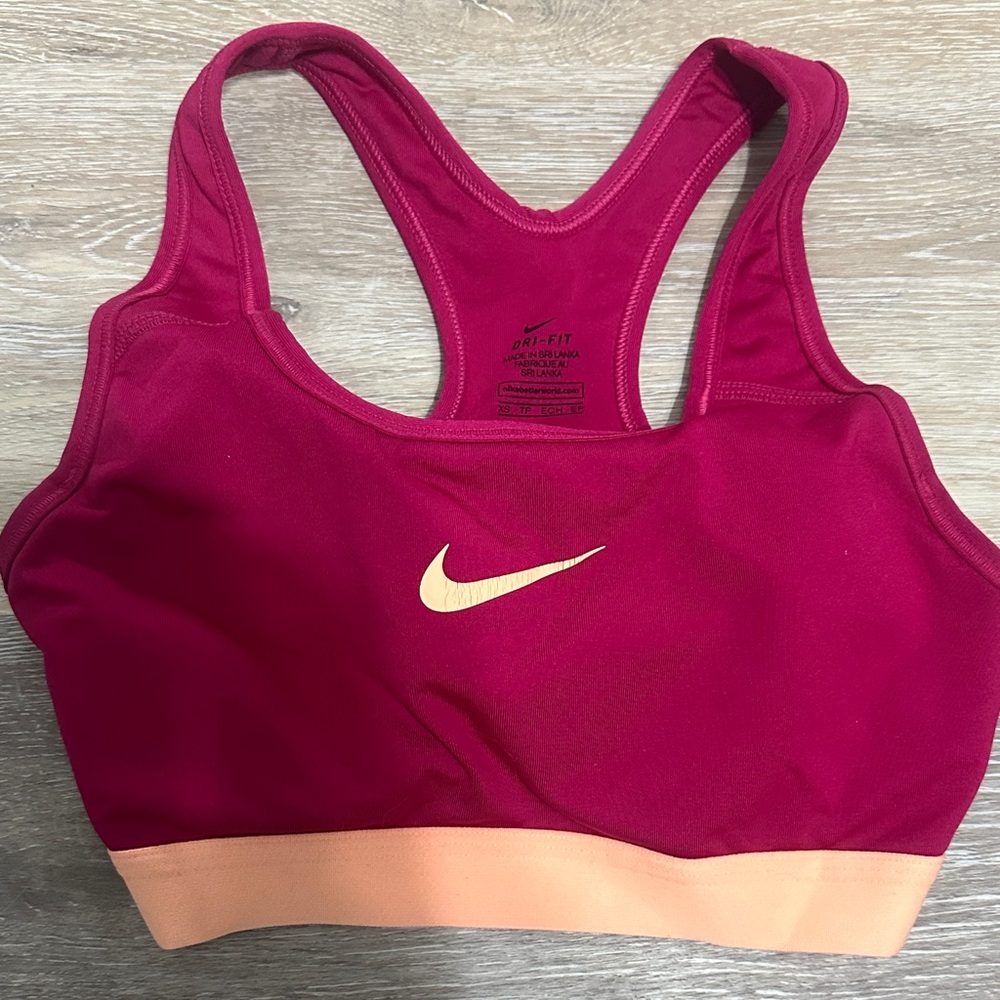 Nike Women's Dri-Fit Sports Bra- Magenta and Peach, XS